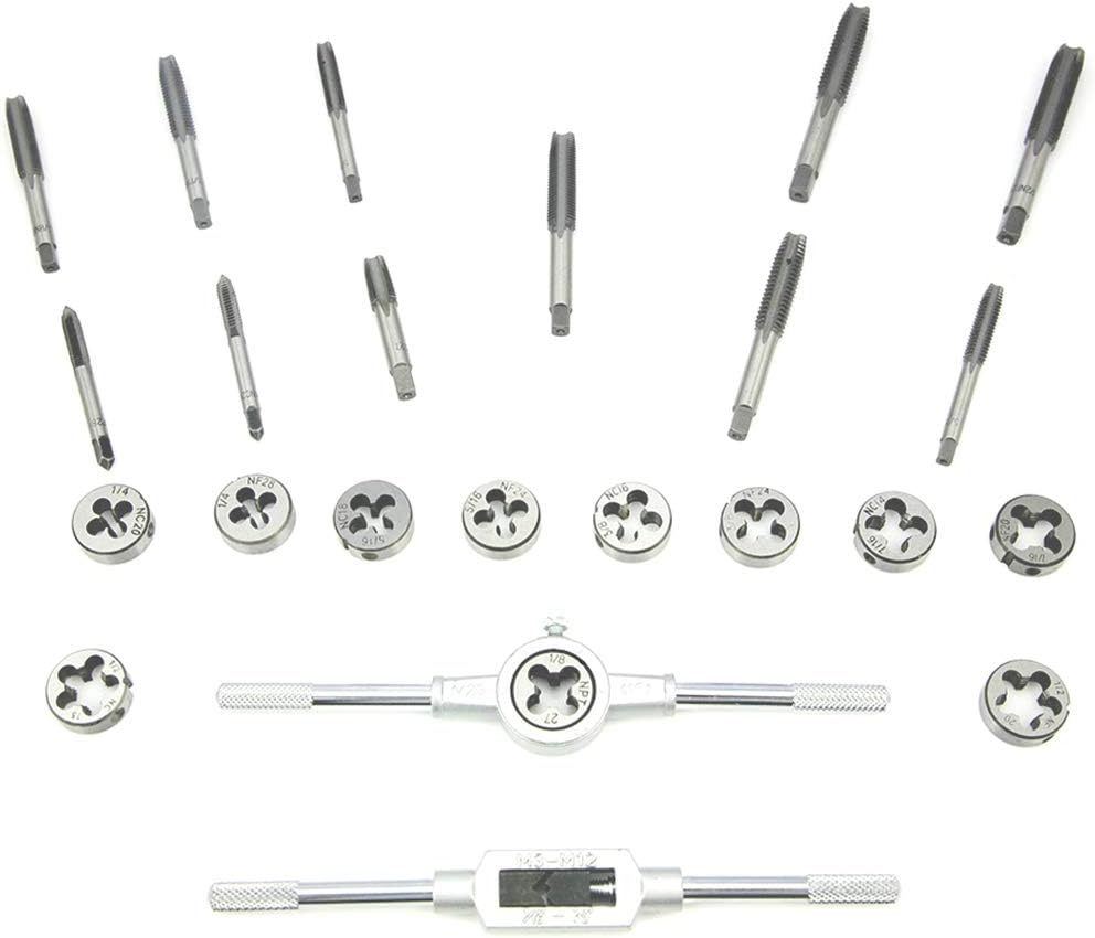 Alloy Steels Tap and Die Set,SAE Inch Sizes Essential Threading Home DieTool, Cutting Threads Gauge Kit Standard Tap Set