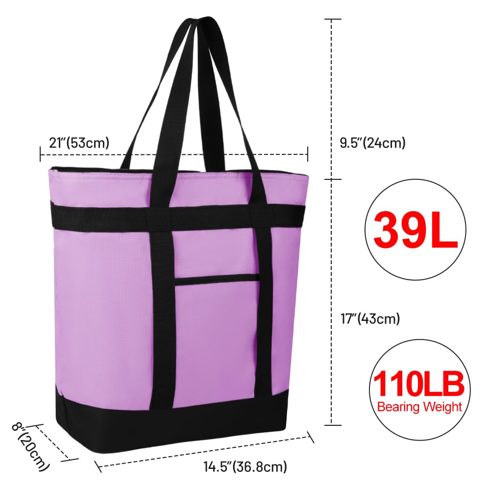 Insulated Reusable Tote Bag for Grocery Shopping for Women/Men, Pizza/Food Delivery Bag to Keep Food Cold/Hot for Commercial Delivery Services, Cooler bags for Travel/Beach/Picnic, Lavender