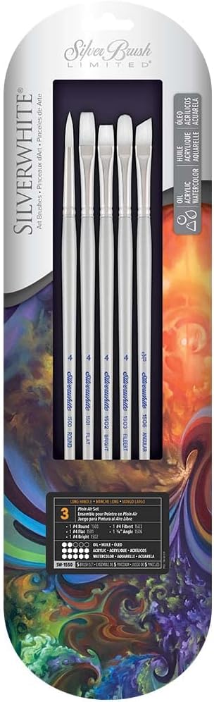 Silver Brush Limited Silverwhite Plein Air Watercolor Paintbrush Set, 5pc