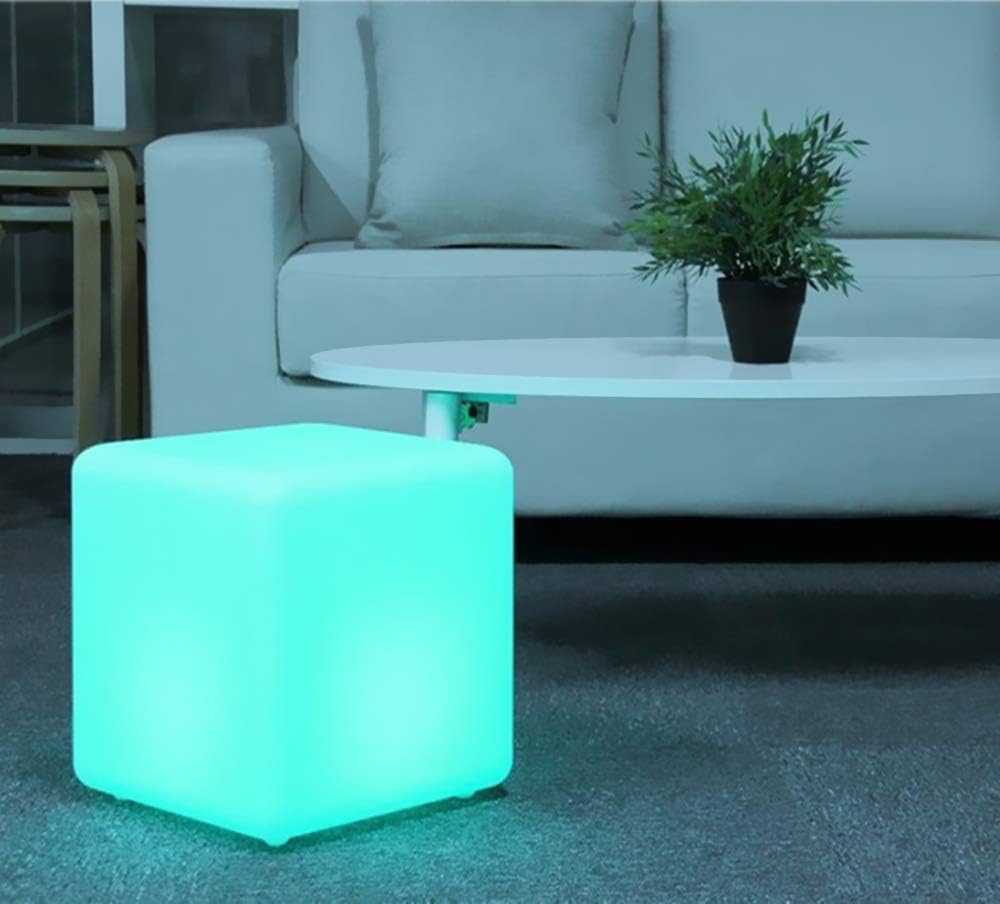 Mr.Go 12-Inch LED Light Cube Stool, RGB Glowing Mood Night Light w/Remote