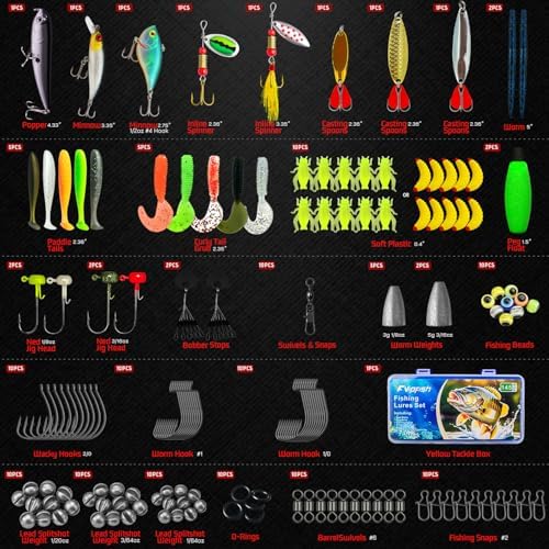145PCS Fishing Tackle Box Kit with Tackle Included, Fishing Lures, Fishing Hooks & Fishing Accessories Kits for Freshwater Fishing Gear, Great Gifts for Fishingman