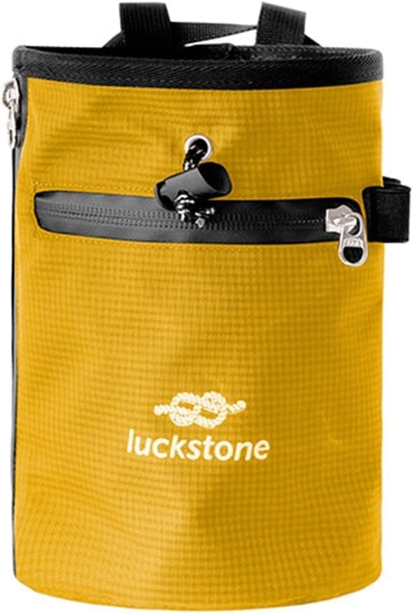 Climbing Chalk Bag with Anti-Leak Drawstring, 420D Oxford Magnesium Powder Bag for Rock Climbing and Weightlifting, Gym Chalk Bucket with Phone Pocket and Adjustable Belt, Blue(Red)