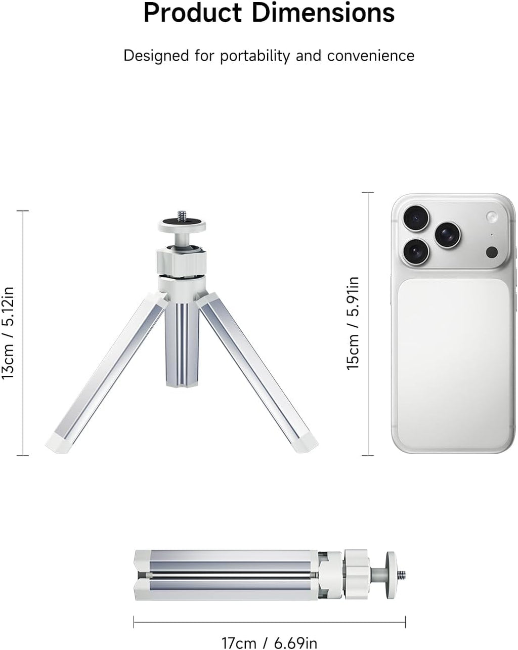 Tripod Stand with 1/4” Screw, 360° Adjustable Portable Tripod