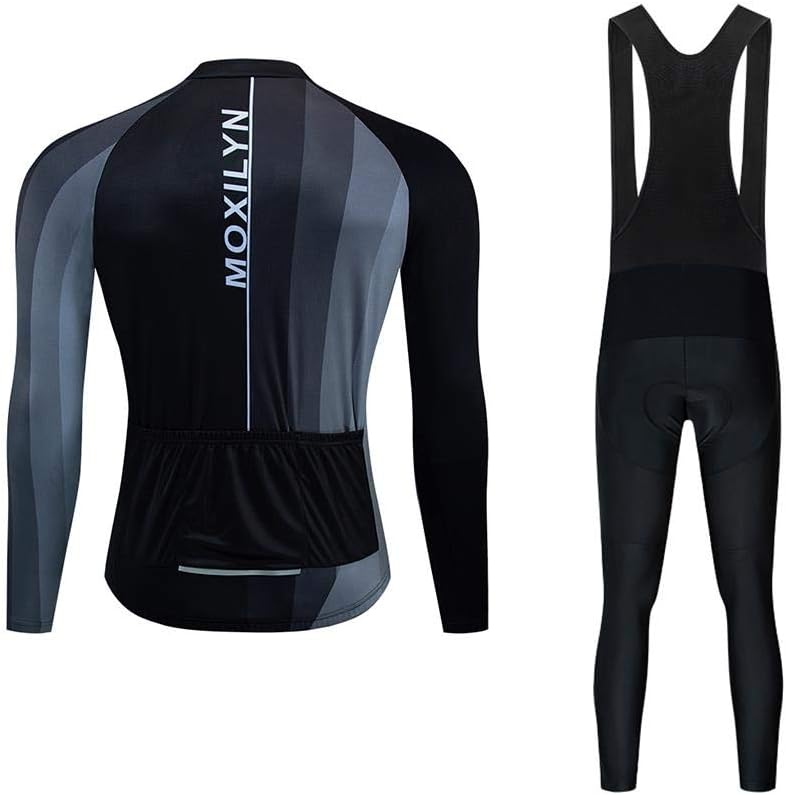 MOXILYN Cycling Jerseys Men Set Bike Clothing for Men Long Sleeve Bike Jacket and Cycling Bibs Pants with 20D Gel Pad