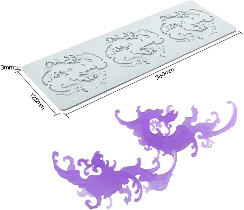 Hollow Leaf Silicone Molds Lover Heart Chocolate Molds Geometry 3D Silicone Mould Chocolate Candy Leaf Mold Sugar Craft Cake Decoration Cupcake Top (J_Dragon_14.4 * 5 * 0.12inch)
