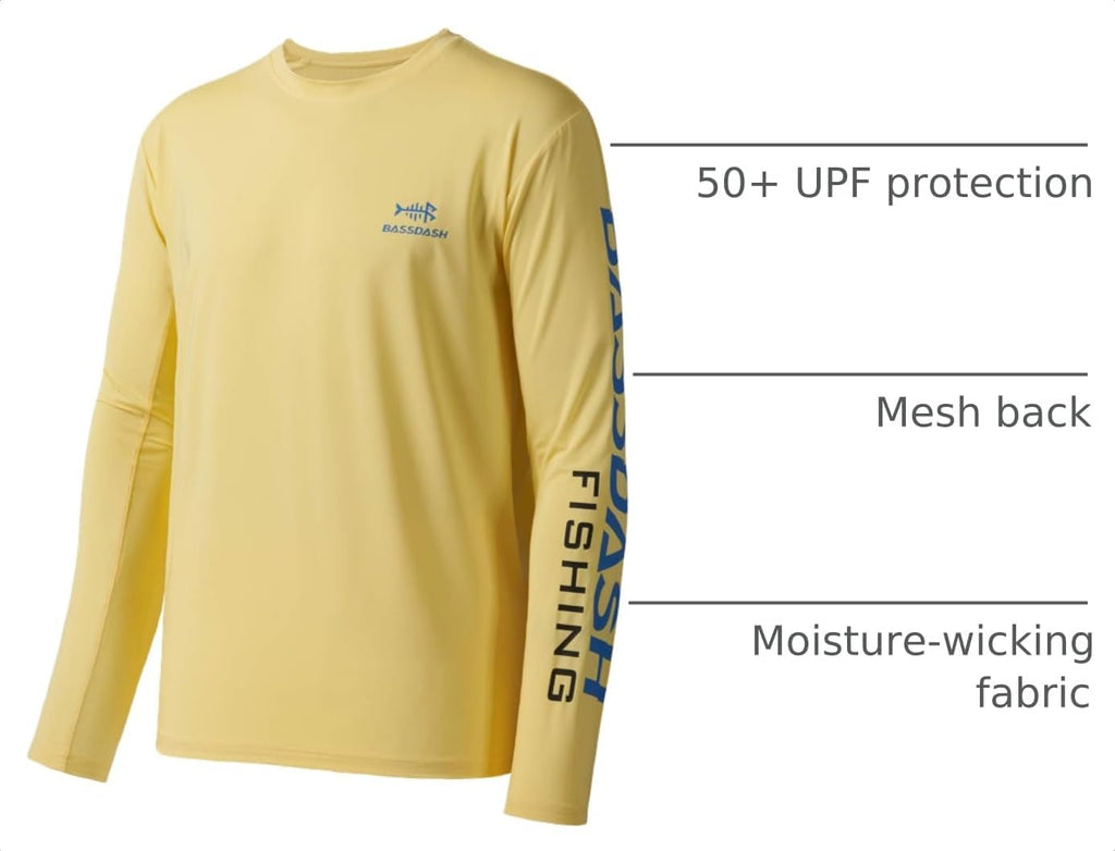BASSDASH Fishing T Shirts for Men UV Sun Protection UPF 50+ Long Sleeve Tee T-Shirt