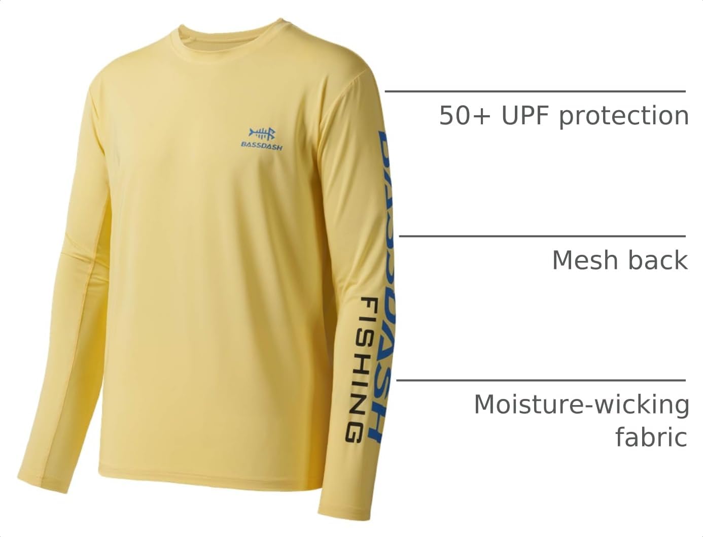 BASSDASH Fishing T Shirts for Men UV Sun Protection UPF 50+ Long Sleeve Tee T-Shirt