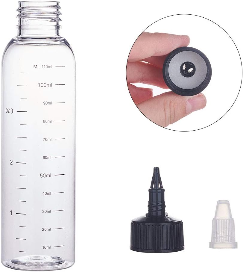 BENECREAT 12 Pack 110ml Transparent Plastic Dispensing Bottle with Twist Cap and Graduated Measurement for Liquids, Inks, Oils, Arts and Crafts
