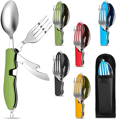 4-in-1 Camping Utensil Set, Steel Fork Spoon Knife, 5 Pcs