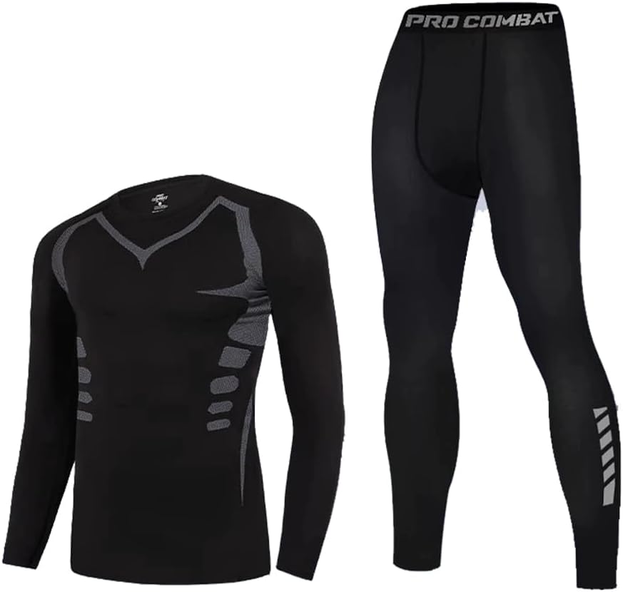 Men's fitness suit quick drying printed leggings long sleeved high stretch training pants sports two-piece set