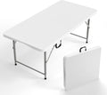 VINGLI 4 FT Plastic Folding Camping Table,3-Level Adjustable Height, Portable in/Outdoor Party Picnic Dining Desk, Garden Soccer Multipurpose Entertaining Activities，White
