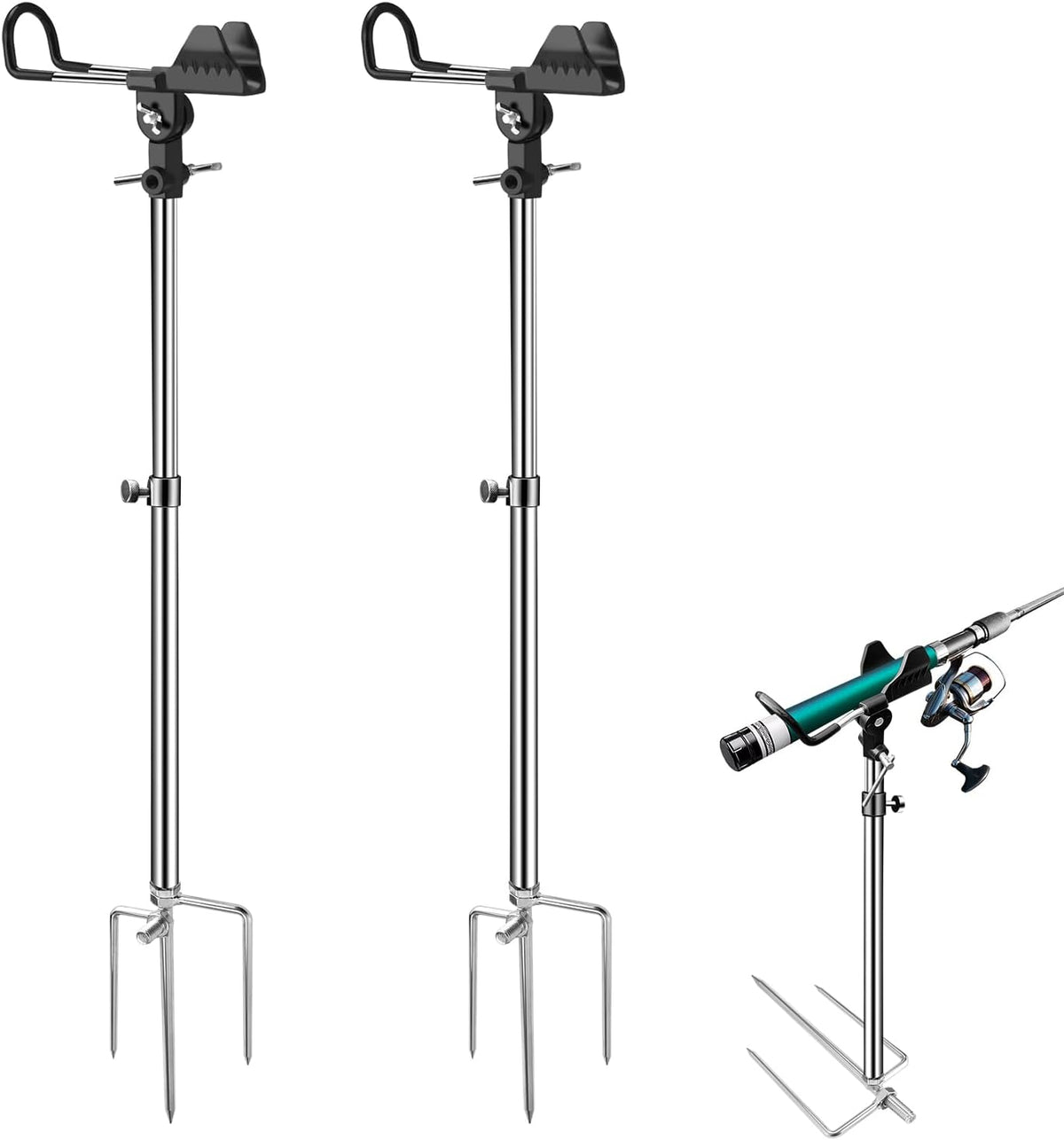 2/4 Pack Fishing Rod Holders, 360 Degree Adjustable Fishing Rod Holders for Bank Fising , Height Adjustable 25-36.6 Inch Multifunctional Stainless Steel Beach Fishing Rod Holder Fishing Gifts for Men