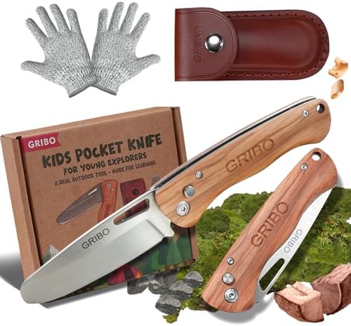 Gribo Kids Pocket Knife, First Folding Knife for Beginners with Safety Lock