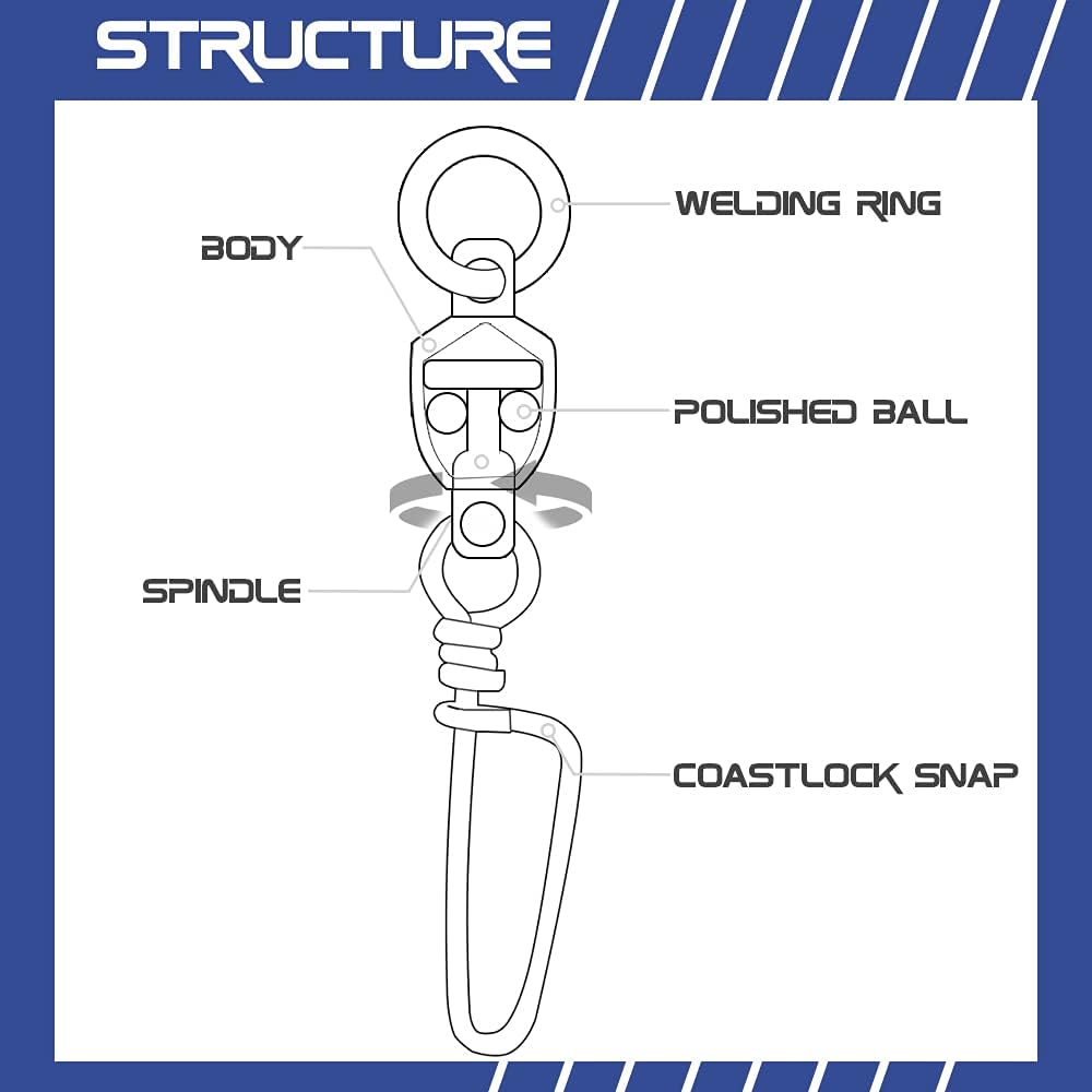 AMYSPORTS Clips Steel Snap Swivels Fishing Ball Bearing Swivels Fishing Saltwater Heavy Barrel Fishing Swivels Stainless White Nickel