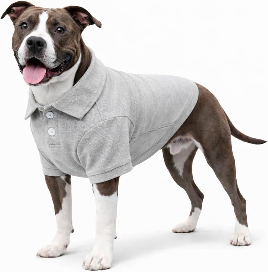 lovelonglong Basic Dog Polo Shirts Premium Cotton, Polo T-Shirts for Large Medium Small Dogs with a Two-Button Collar Blank Color Gray XL
