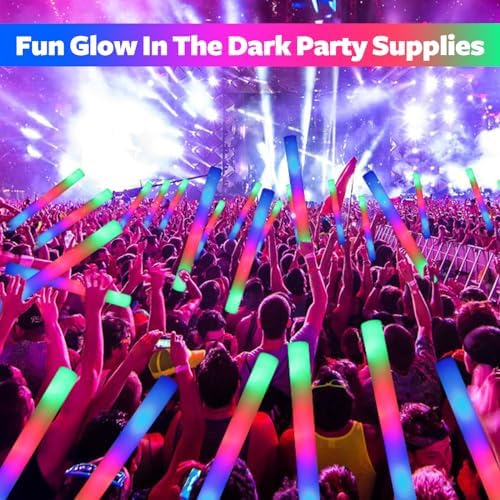 wellent 130 PCS LED Foam Glow Sticks Bulk, Glow in the Dark Party Supplies with 3 Modes Colorful Flashing, Neon Party Favors for Birthday, Wedding, Carnival, Concert, New Year