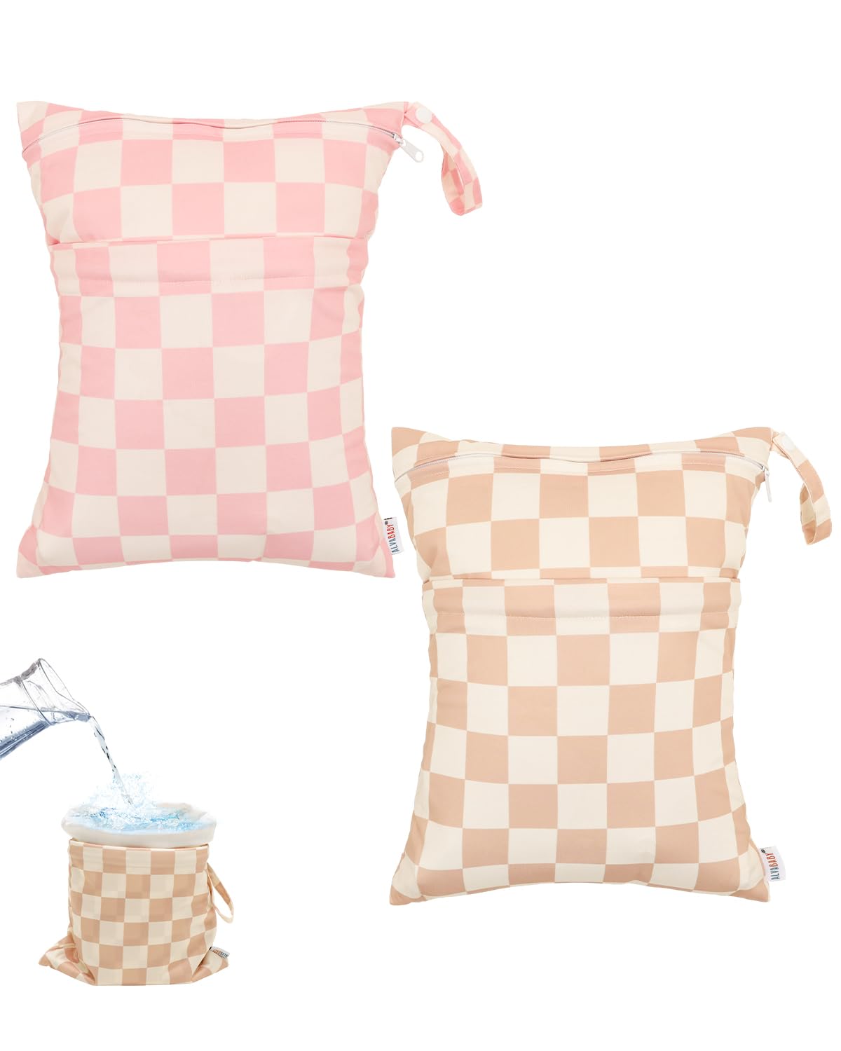 ALVA ALVABABY 2pcs Waterproof Wet Dry Bags,Reusable with Two Zippered Pockets,Baby Cloth Diaper,Travel,Beach,Pool,Daycare,Soiled Baby Items,Yoga Gym Bag,Swimsuits or Wet Clothes 2LW09
