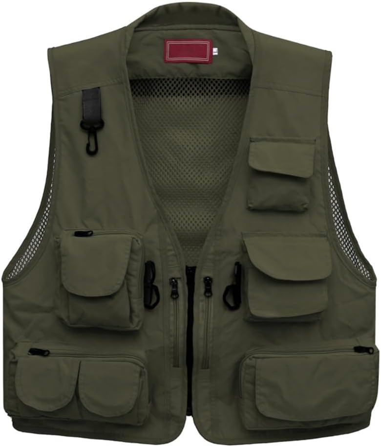 Ziker Men's Mesh Breathable Openwork Camouflage Journalist Photographer Fishing Vest Waistcoat Jacket Coat