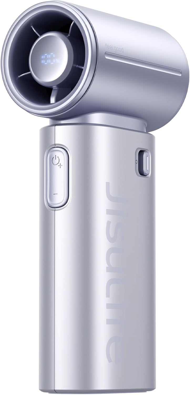 JISULIFE Handheld Fan Life9S - Sleek Chrome: Turbo Power, 22 Hours Cooling