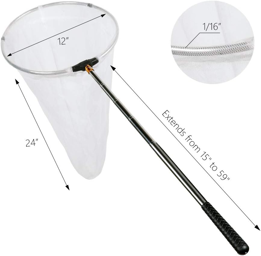 RESTCLOUD Insect and Butterfly Net with 12" Ring, 24" Net Depth, Handle Extends to 59 Inches