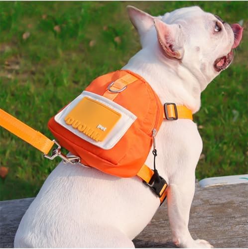 Dog Backpack with Leash, Built-in Poop Bag Dispenser, Adjustable Pet Backpack Harness, Suitable for Small and Medium Dogs, Puppies for Travel, Hiking and Daily Walking. (Orange(Fit:15-30lb))