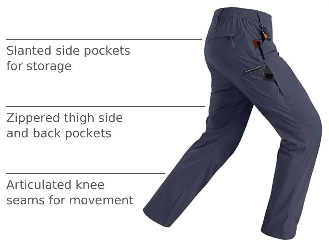 Rapoo Mens Hiking Pants Lightweight Water Resistant Breathable Nylon Cargo Pants with 6 Pockets