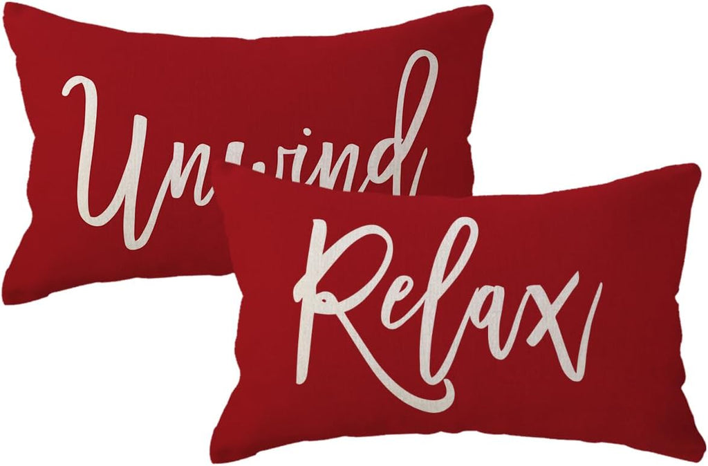 ULOVE LOVE YOURSELF Relax&Unwind Throw Pillow Covers 12x20 Farmhouse Spring Summer Decorative Lumbar Pillowcases Porch Patio Cushion Covers 2Pack for Bedroom Living Room Sofa Couch Home Decor (Black)