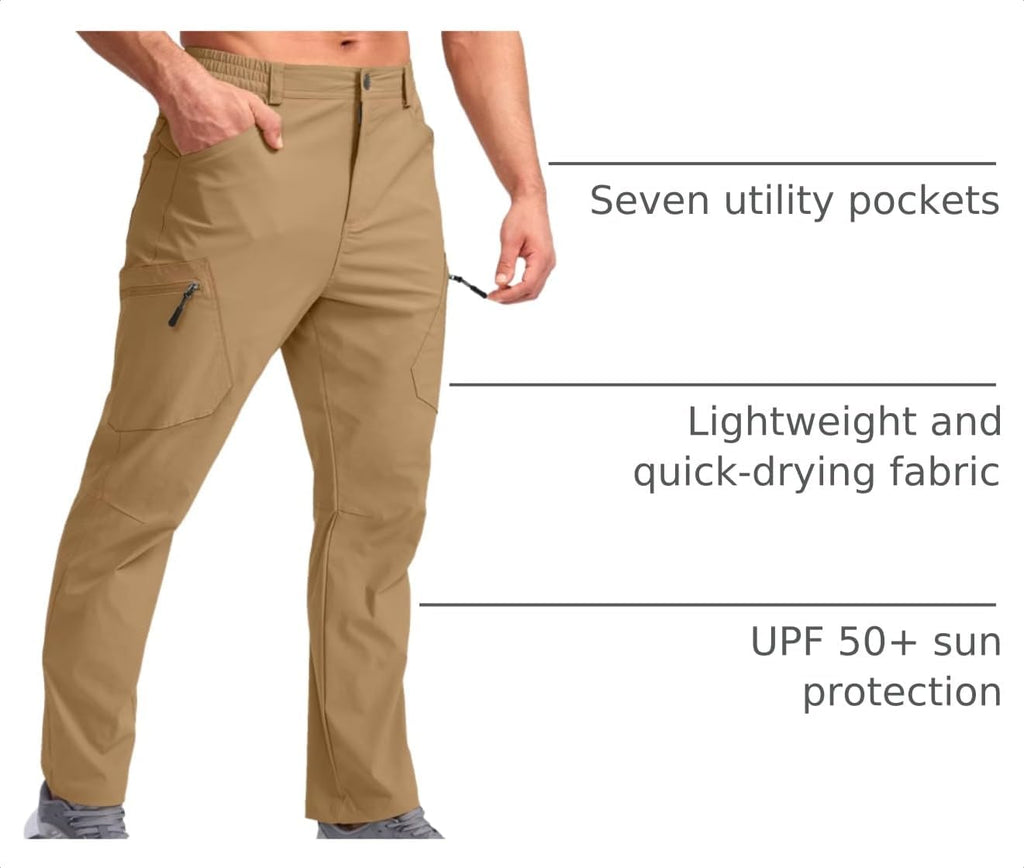 Pudolla Men's Lightweight Hiking Pants with 7 Pockets Quick Dry Water Resistant Fishing Travel Pants