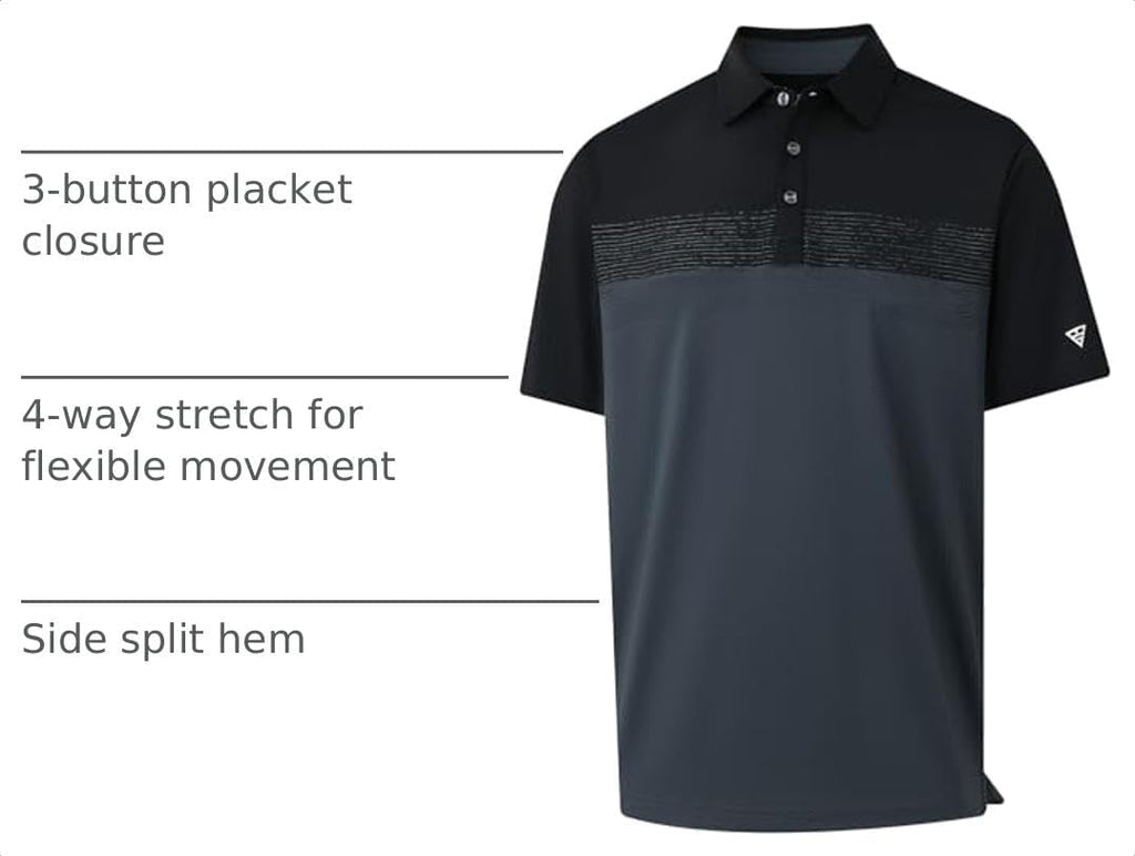 M MAELREG Golf Shirts for Men Dry Fit Performance Chest Print Color Block Moisture Wicking Casual Short Sleeve Polo Shirts