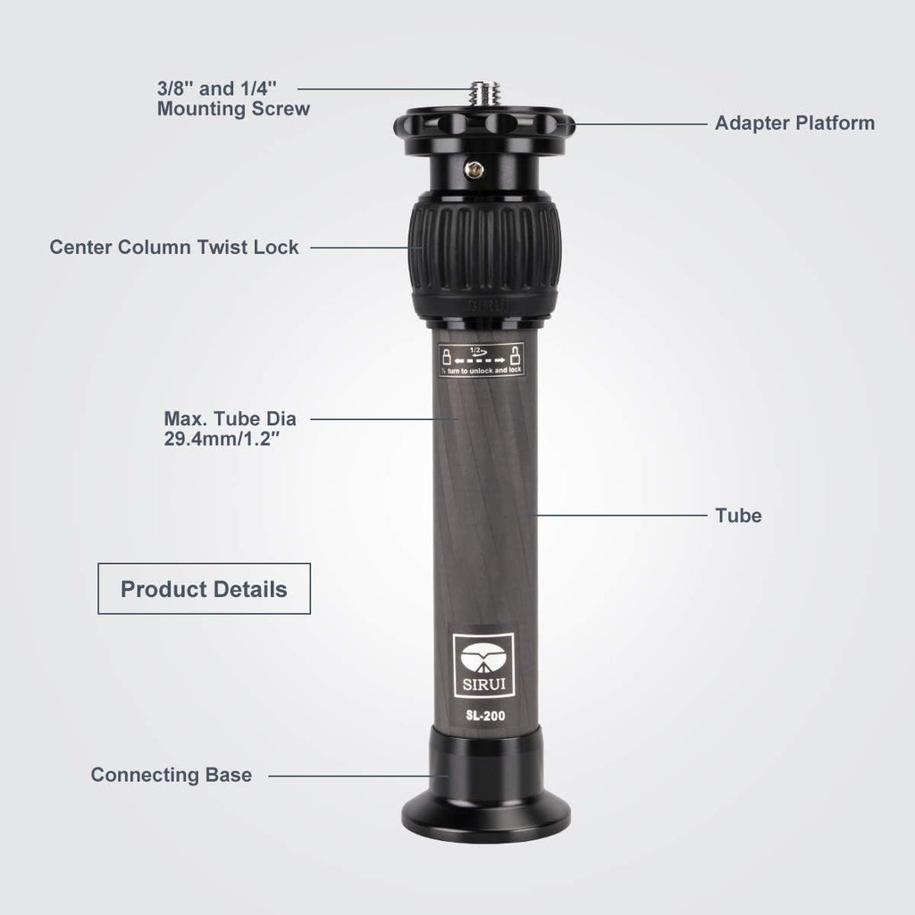 SIRUI SL-200 Carbon Fiber Tripod Extension Pole, Two-Section Center Column Extender for Tripods