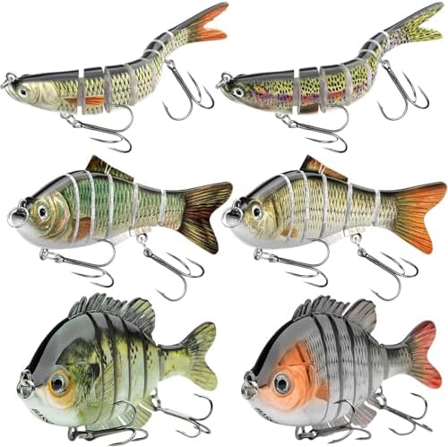 6pcs Fishing Lures for Freshwater and Saltwater, IEVEI Slow Sinking Most Lifelike Jointed Swimbait for Bass Trout Crappie Walleye Pike, Amazing Fishing Gifts for Men and Family Fishing