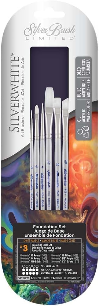 Silver Brush Limited Silverwhite Brights Watercolor Paintbrush Set, 6pc