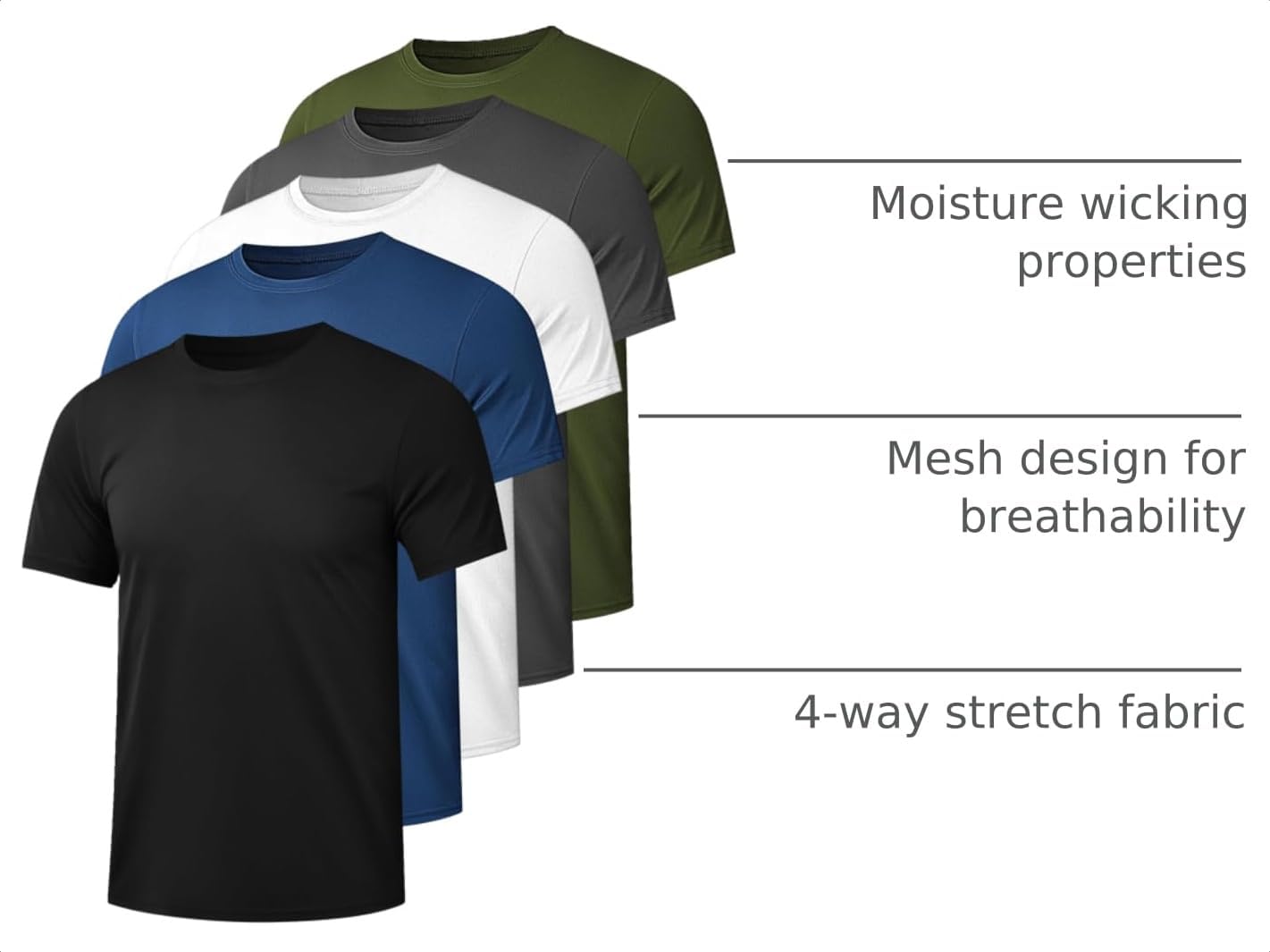 Kinglaman 1/4/5/6 Pack Men's Workout Gym Dry Fit Short Sleeve T Shirts