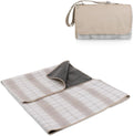 Picnic TIME Outdoor Picnic Blanket Tote, 59"x51" Foldable Beach & Camping Blanket with Soft Fleece, Water-Resistant Bottom, Adjustable Strap & Zippered Pocket (Neutral Plaid)