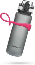 Tritan Sports Water Bottle with Magnetic Silicone Carry Strap & One Click Open Cap - Magnetic Drink Holder for Metal Equipment - Bottle w/Straps for Backpack, Belt & More (18oz, Fuschia)