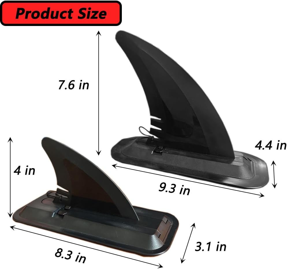 LOOEEL 3PCS Surfing Fins, Inflatable Paddle Board Fins, 1 PCS 7-inch and 1 Pairs 4-inch Center Fin with Base,Detachable Fin Dock Tail Fin for Long Board Paddle Board Surfboard Surfing Kayak Fin-Black