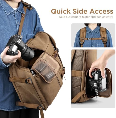 SMRITI Canvas Camera Bag Backpack with Quick Access Pocket & Tripod Holder, 14 Inch Laptop Camera Back Pack Anti-Theft DSLR/SLR Mirrorless Camera bag for Photographers Compatible with Canon/Nikon/Sony