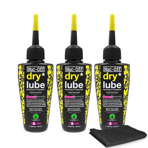 Muc-Off Bio Dry Bike Chain Lube 50ml (Pack of 3) Wax-Based Formula for Smooth Gear Shifts | Creates Protective Layer and Reduces Friction | Pipette System for Easy Application