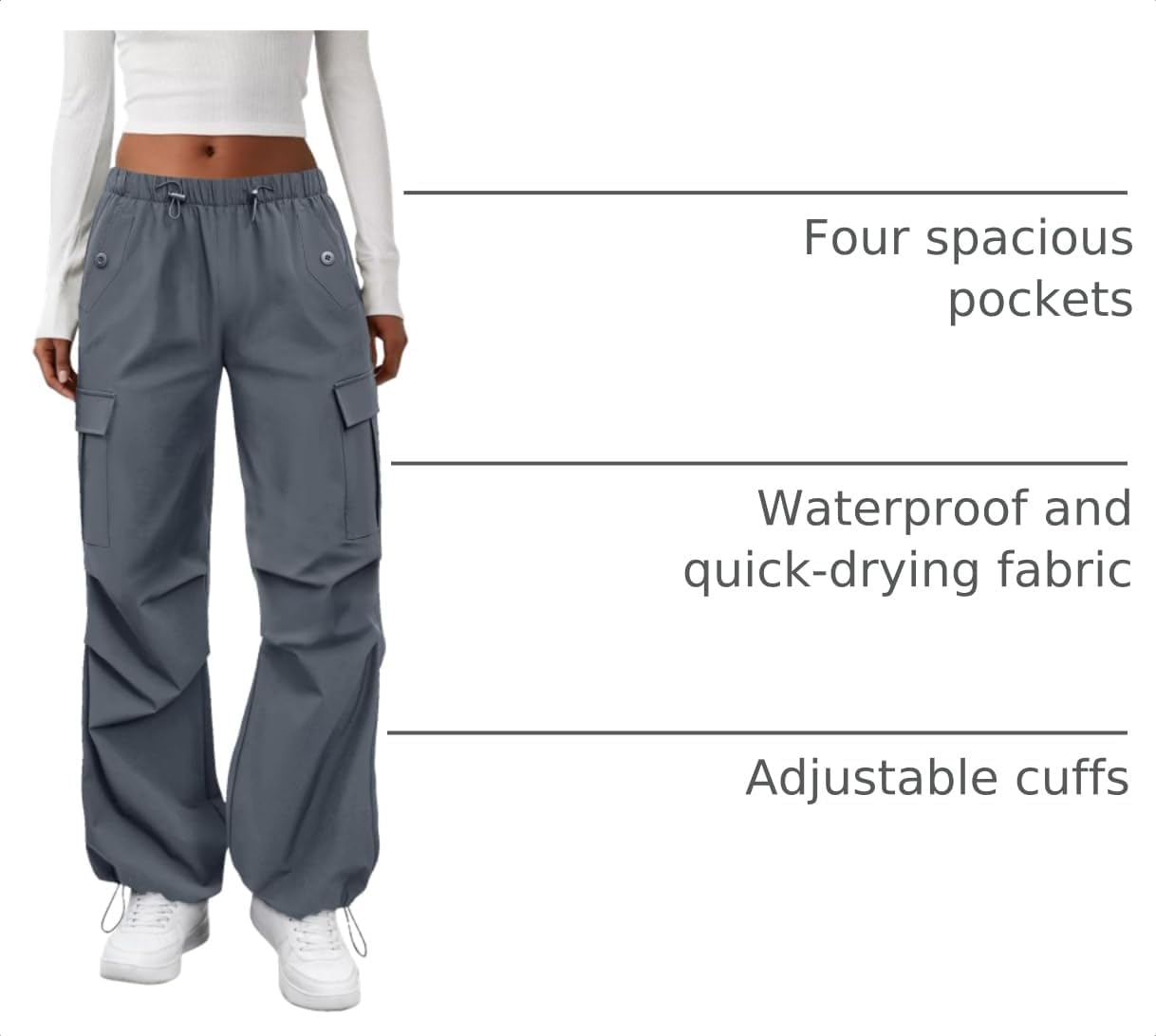 COPYLEAF Cargo Pants Women Parachute Baggy Hiking Pants with Pockets Travel
