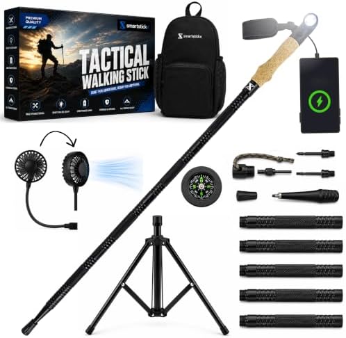 Tactical Hiking & Walking Stick - Survival Multi-Tool w/Light & Power Bank