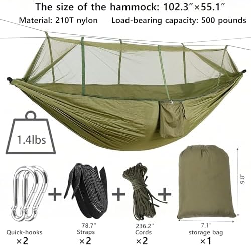 Camping Hammock, Portable Hammocks with Mosquito Net, Hammock Tent for Outside Hiking Travel Camping Gear Must Haves (Green)