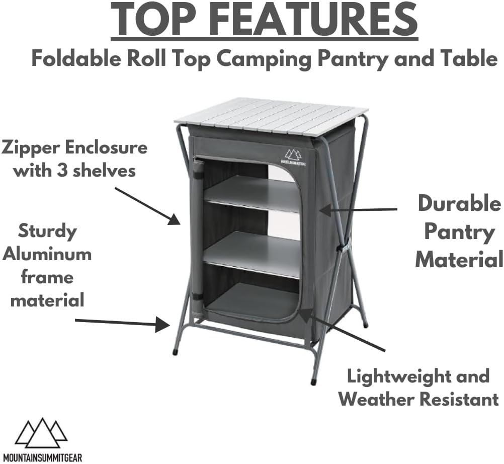 MOUNTAIN SUMMIT GEAR Foldable Roll Top Camping Pantry and Table, Made by Caddis Sports