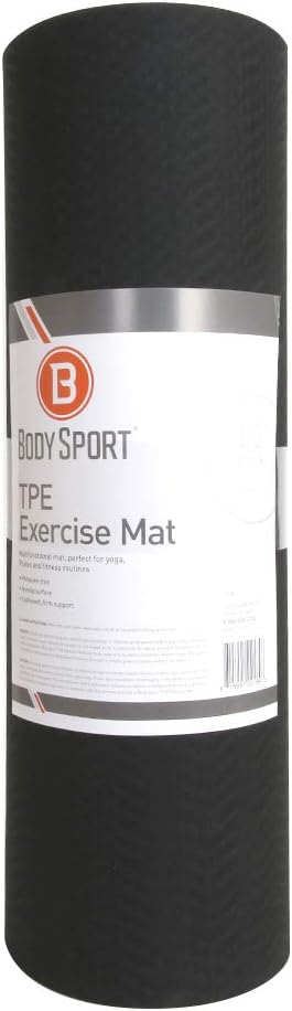BodySport TPE Exercise Mat for Men and Women – Workout Mat – Perfect for Gyms and Fitness Training – ½ in. Thick, 72 in. Long, Black