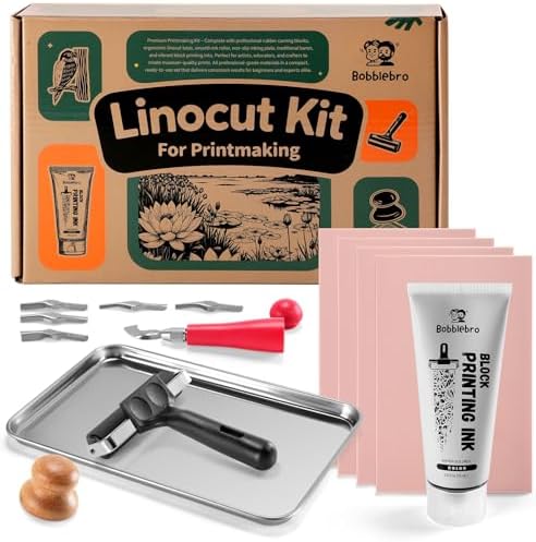 Bobblebro Linocut Kit for Printmaking, Stamp Making Kit with Carving Tools
