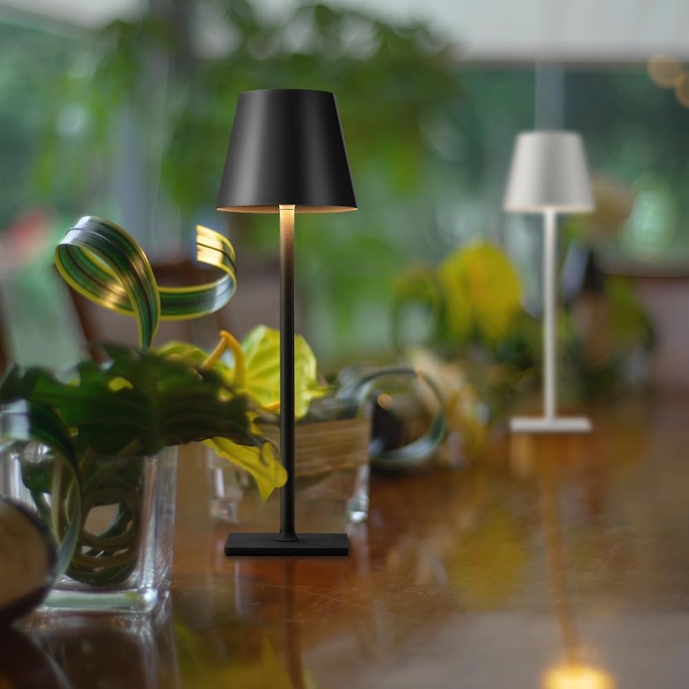 KDG 2 Pack Cordless Black Table Lamps, RGB Color Stepless Dimming Desk Lamp