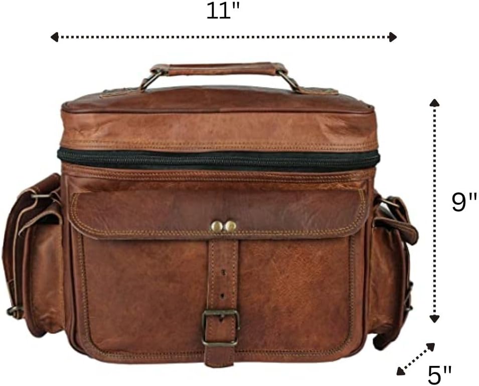 Leather Messenger Bag for Camera - Vintage Shoulder Satchel Camera Bag for DSLR, Canon, Nikon, Fuji Cameras - Travel, Portable Photography Bag