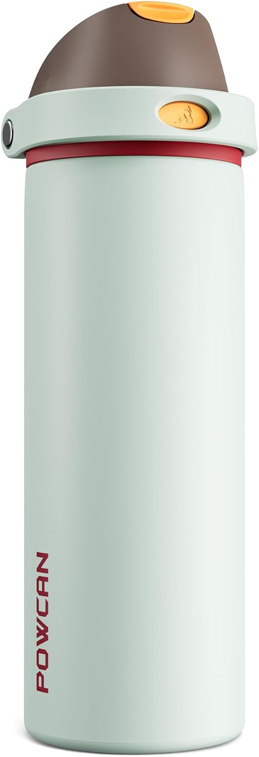POWCAN 24 oz Travel Water Bottle: 2-in-1 Push-Button Spout & Quick-Flip Straw, Leakproof, Cold 24Hrs, Fits Car Cup Holder, Stainless Steel Sports Cup for School, Travel, Gym, Outdoor Gift (Clay Bay)