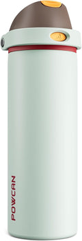 POWCAN 24 oz Travel Water Bottle: 2-in-1 Push-Button Spout & Quick-Flip Straw, Leakproof, Cold 24Hrs, Fits Car Cup Holder, Stainless Steel Sports Cup for School, Travel, Gym, Outdoor Gift (Clay Bay)