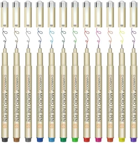 01 Micro Pen, Fine Point Pen with 12 Colors, Waterproof Archival Ink, 0.25mm Fineliner Ink Pens for Artist Illustration, Sketching, Anime, Manga, Technical Drawing and Scrapbooking