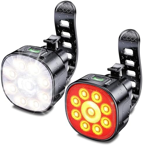 Bike Lights Front and Back for Night Riding Safety,Super Bright Headlight and Red Rear Tail,IP65 Waterproof USB Charging,with 8 Ultra-Bright LED Beads 8+7 Lighting Modes for All Road Bicycle